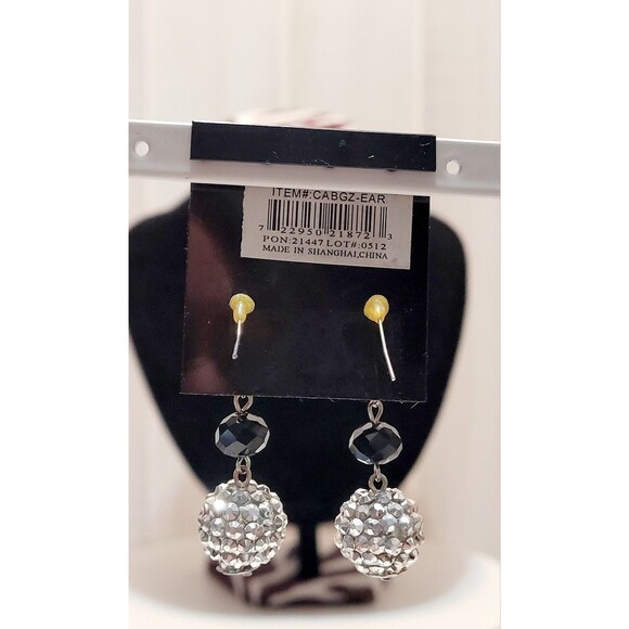 Earrings 'Snowball Glitz' Silver Color With Silver Bead NWT Hypoallergenic - Picture 3 of 4